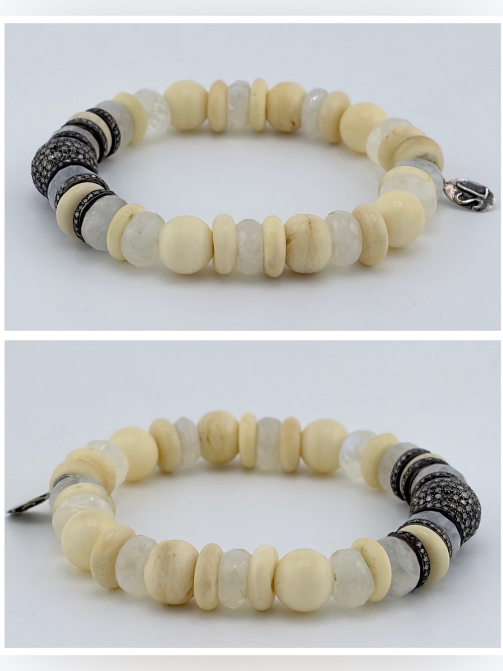 new Moonstone Bone Diamond Beaded Bracelet - Picture 13 of 17